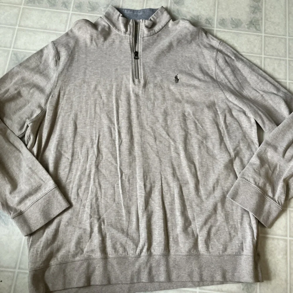 Polo Ralph Lauren Men Tan Oatmeal Quarter‎ Zip Pullover Sweater Shirt XXL Preppy